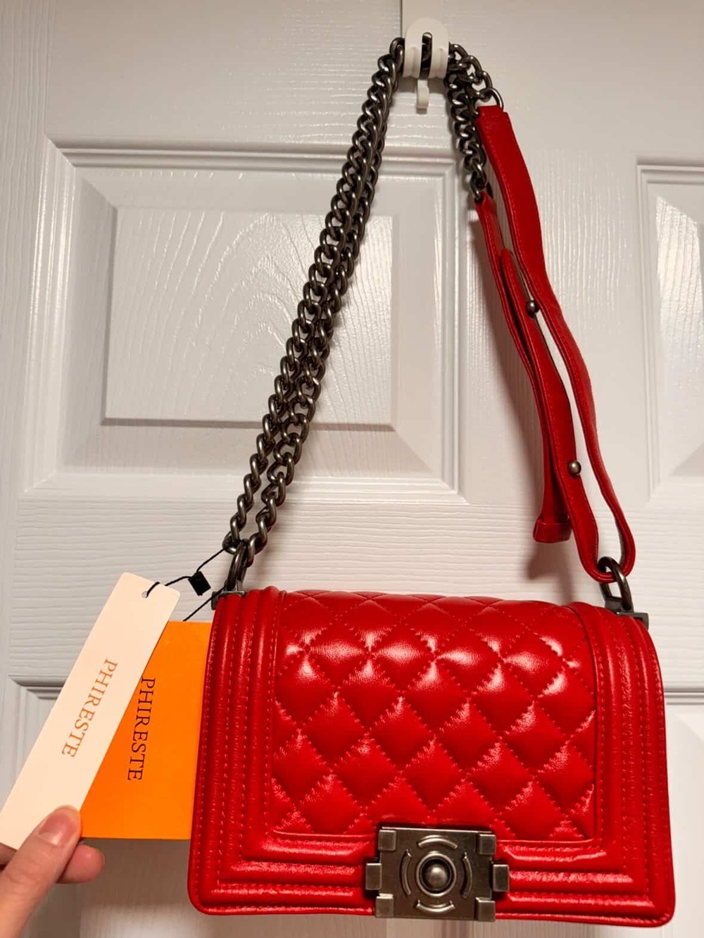 Phireste Quilted Chain Strap Crossbody Bag / Red